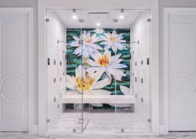 Luxury White Bathroom with Mosaic Tile Art