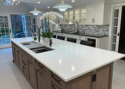 Kitchen island, White Countertop, Galley workstation sink